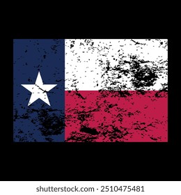 Arquivo de vetor de bandeira de efeito grunge do Texas em fundo preto, bandeira angustiada de texas iluminada.