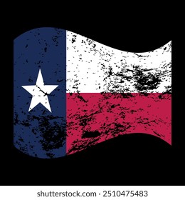 Arquivo de vetor de bandeira de efeito grunge do Texas em fundo preto, bandeira angustiada de texas iluminada.