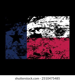 Arquivo de vetor de bandeira de efeito grunge do Texas em fundo preto, bandeira angustiada de texas iluminada.