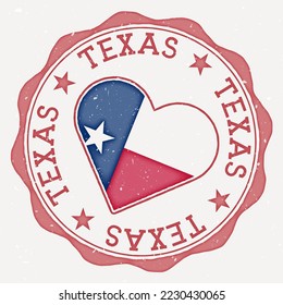 Texas heart flag logo. US state name text around Texas flag in the shape of a heart. Beautiful vector illustration.