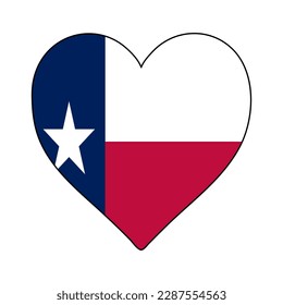 Texas Heart Shape Flag. Love Texas. Visit Texas. Northern America. America. Vector Illustration Graphic Design.