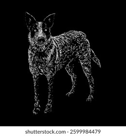 Texas Heeler hand drawing illustration isolated on black background.
