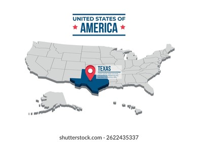 Texas Highlighted On A 3D Isometric Map Of The United States Of America