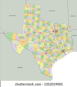 Texas - Highly detailed editable political map with labeling.