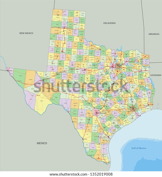 Texas Highly Detailed Editable Political Map Stock Vector (Royalty Free