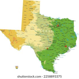 Texas highly detailed physical map