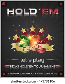 Texas Hold Em Poker Tournament Poster/vector Illustration With Poker Chip Symbol.