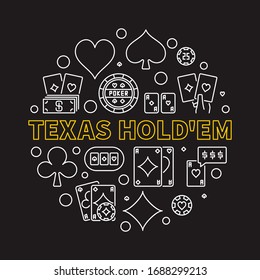 Texas Hold'em Poker Game round vector concept linear illustration with black background