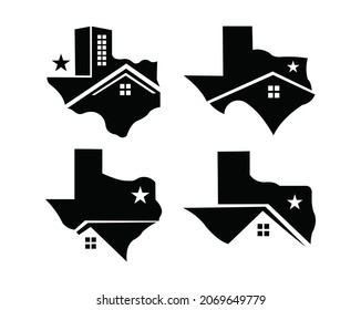 texas logotipo del hogar, texas de iconos de la casa y del techo, símbolos de construcción texas de mapa