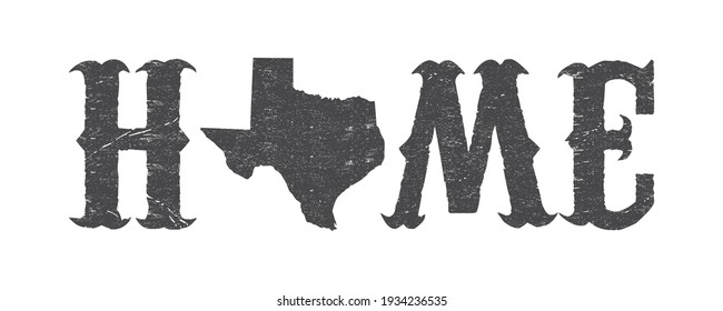 Texas is home t-shirt design with Texas map and grunge effect.