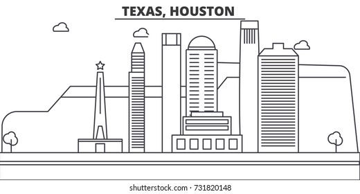 Texas, Houston architecture line skyline illustration. Linear vector cityscape with famous landmarks, city sights, design icons. Landscape wtih editable strokes