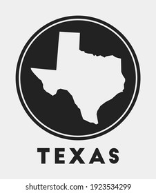 Texas icon. Round logo with us state map and title. Stylish Texas badge with map. Vector illustration.