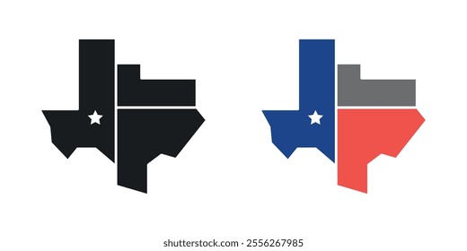 Texas icon set in black and colored versions.