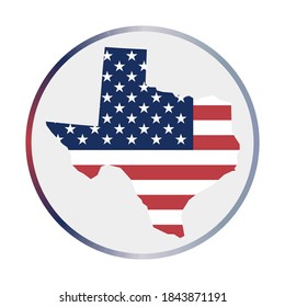 Icono de Texas. Forma del estado de ee.uu. con bandera de Texas. Signo redondeado con anillo degradado de colores de bandera. Hermosa ilustración vectorial.