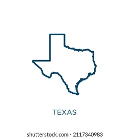 texas Symbol. Dünne lineare Texas-Umrisssymbol einzeln auf weißem Hintergrund. Zeilenvektortexas-Zeichen, Symbol für Web und Mobile