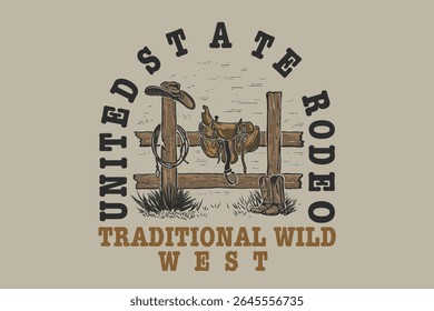 Texas ilustração corda e sela e bota gráfico chapéu design cowboy vintage país t camisa emblema desenho estilo retro