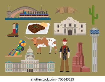 Texas illustration, vector, landmark, travel, culture, USA, America, United States
