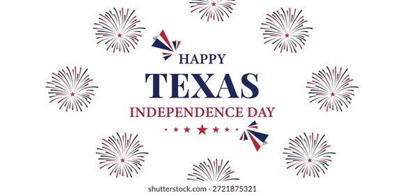 Texas Independence Day Background with Repeating Fireworks, Clean White Patriotic Banner Design