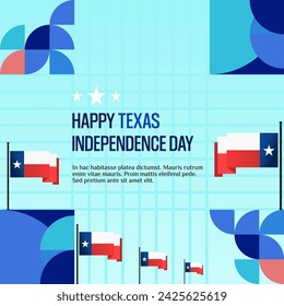 Texas Independence Day banner in colorful modern geometric style. Square greeting card cover Happy national independence day with typography. Vector illustration for national holiday celebration party