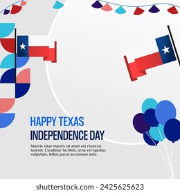 Texas Independence Day banner in colorful modern geometric style. Square greeting card cover Happy national independence day with typography. Vector illustration for national holiday celebration party