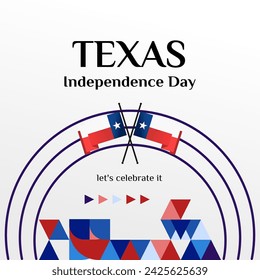 Texas Independence Day banner in colorful modern geometric style. Square greeting card cover Happy national independence day with typography. Vector illustration for national holiday celebration party