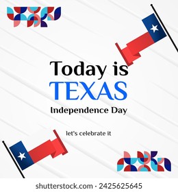 Texas Independence Day banner in colorful modern geometric style. Square greeting card cover Happy national independence day with typography. Vector illustration for national holiday celebration party