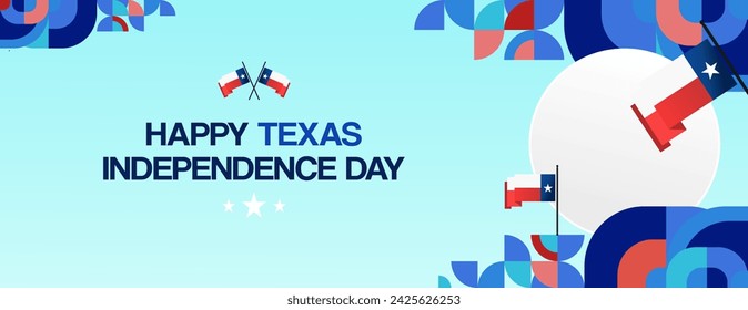 Texas Independence Day banner in colorful modern geometric style. Happy national independence day greeting card cover with typography. Vector illustration for national holiday celebration party