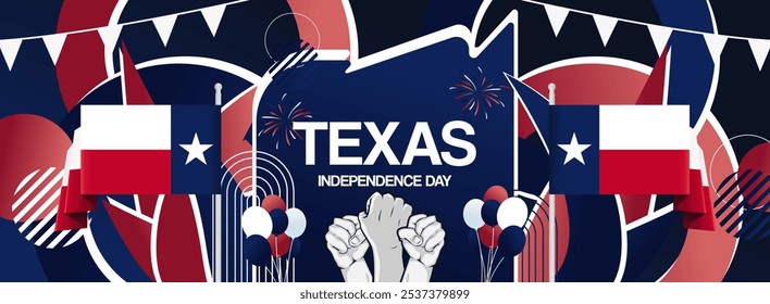 Texas independence day festive banner. Vibrant modern templates for holiday celebration, greeting card, billboard, and sport event backdrops. March 2nd. Happy national day of Texas