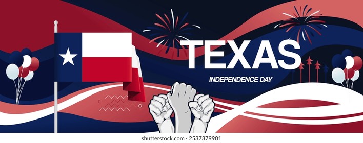 Texas independence day festive banner. Vibrant modern templates for holiday celebration, greeting card, billboard, and sport event backdrops. March 2nd. Happy national day of Texas