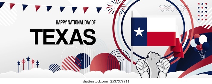 Texas independence day festive banner. Vibrant modern templates for holiday celebration, greeting card, billboard, and sport event backdrops. March 2nd. Happy national day of Texas