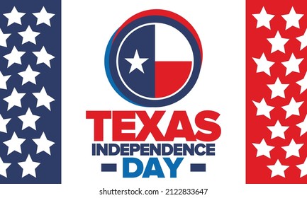 Texas Independence Day. Texas flag. Lone star flag. Freedom holiday in Unites States, celebrated annual in March. Patriotic vector poster. Creative illustration