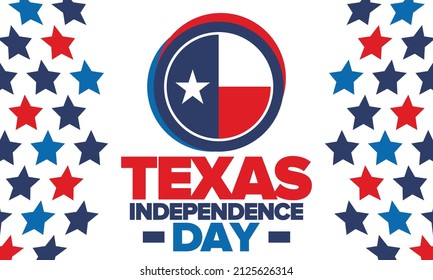 Texas Independence Day. Texas flag. Lone star flag. Freedom holiday in Unites States, celebrated annual in March. Patriotic vector poster. Creative illustration
