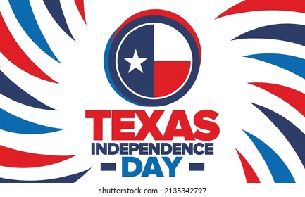 Texas Independence Day. Texas flag. Lone star flag. Freedom holiday in Unites States, celebrated annual in March. Patriotic vector poster. Creative illustration