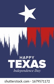 Texas Independence Day. Freedom holiday in Unites States, celebrated annual in March. Lone star flag. Texas flag. Patriotic sign and elements. Poster, card, banner and background. Vector illustration