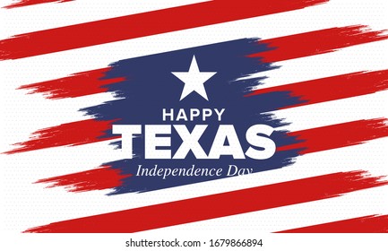 Texas Independence Day. Freedom holiday in Unites States, celebrated annual in March. Lone star flag. Texas flag. Patriotic sign and elements. Poster, card, banner and background. Vector illustration