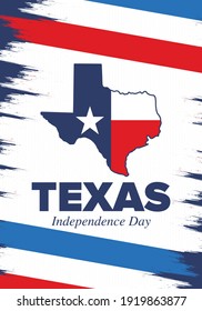 Texas Independence Day. Freedom holiday in Unites States, celebrated annual in March. Lone star flag. Texas flag. Patriotic sign and elements. Poster, card, banner and background. Vector illustration