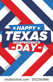 Texas Independence Day. Freedom holiday in Unites States, celebrated annual in March. Lone star flag. Texas flag. Patriotic sign and elements. Poster, card, banner and background. Vector illustration