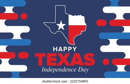 Texas Independence Day. Freedom holiday in Unites States, celebrated annual in March. Lone star flag. Texas flag. Patriotic sign and elements. Poster, card, banner and background. Vector illustration