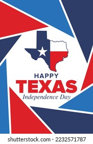 Texas Independence Day. Freedom holiday in Unites States, celebrated annual in March. Lone star flag. Texas flag. Patriotic sign and elements. Poster, card, banner and background. Vector illustration