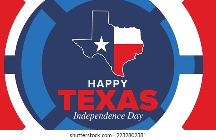 Texas Independence Day. Freedom holiday in Unites States, celebrated annual in March. Lone star flag. Texas flag. Patriotic sign and elements. Poster, card, banner and background. Vector illustration