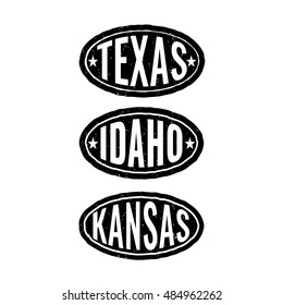 Texas, Kansas and idaho badges, state in the United States. Flat vector icon, logo, logotype, symbol, mark design illustration on white background. Can be used for theme about tourism or business.