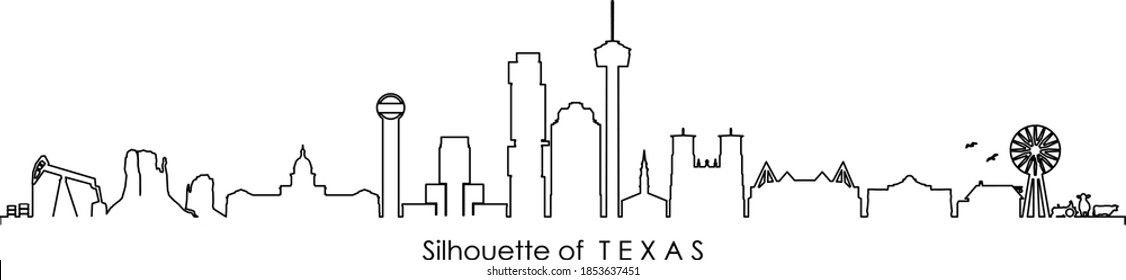 TEXAS landscape skyline silhouette vector