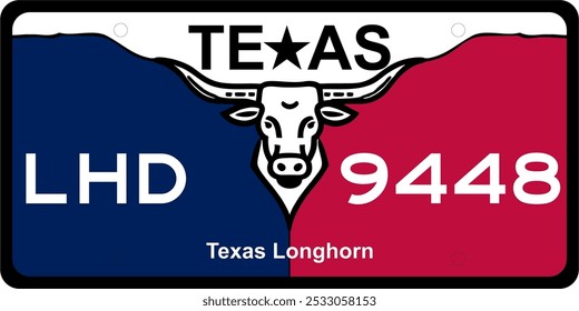 Diseño de placa de Licencia de Texas con estrella de Texas y el icónico Texas Longhorn: perfecto para recuerdos, entusiastas de los automóviles y orgullo de Texas: gráfico único de temática texana para placas de automóviles, carteles y más