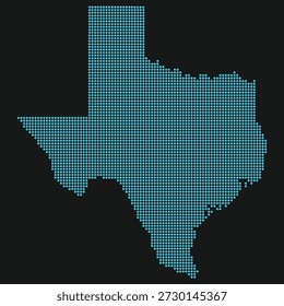 Texas Light Blue Point Grid Map en Negro para Starbase Aerospace y SpaceX Starship Logistics. Mapa punteado del estado de Texas.