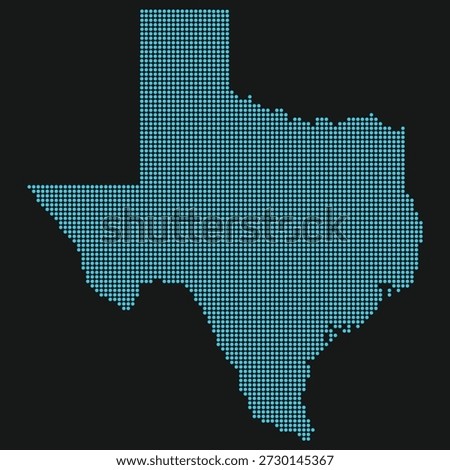 Texas Light Blue Point Grid Map on Black for Starbase Aerospace and SpaceX Starship Logistics. Texas state dotted map.