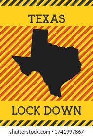 Texas Lock Down Sign. Yellow US state pandemic danger icon. Vector illustration.