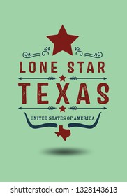 Texas Logo concept with nickname The Lone Star State, Vintage Style, Vector EPS 10.