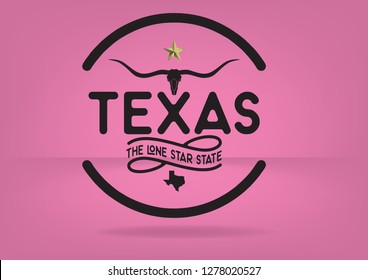 Texas Logo concept with state nickname The Lone Star State, star, map and longhorn, Vector EPS 10.