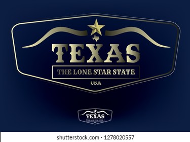 Texas Logo concept with state nickname The Lone Star State, star, map and longhorn, Vector EPS 10.