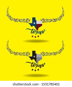texas logo design concept,swirl longhorn, and small map, vector eps 10